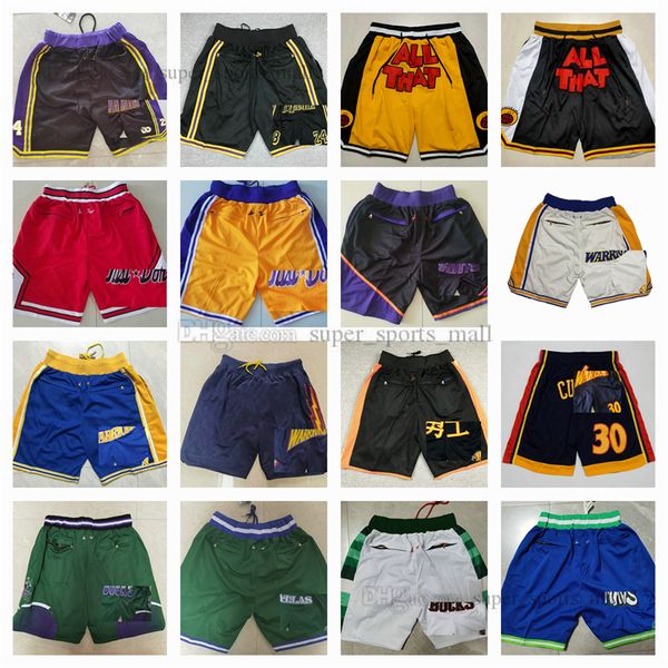 

all team just don basketball shorts retro lalaker short sport purple black white green hip-pop pants with pocket zipper sweatpants mens size