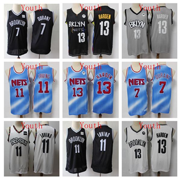

ncaa youth kids throwback basketball jersey kyrie kevin 7 durant 11 irving 13 harden basketball shorts jerseys, Black
