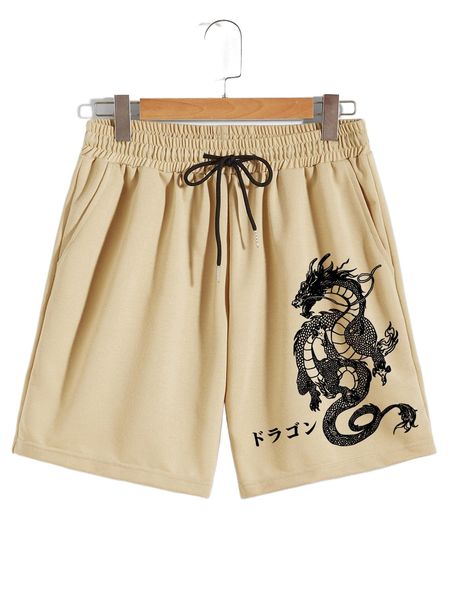 

men dragon & letter graphic drawstring waist shorts e82j#, White;black