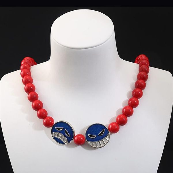 Подвесные ожерелья аниме Один кусок портгас D Ace Red Beads Countse Chain Choker White Beard Pendants Cosplay Charm Jewelry269n