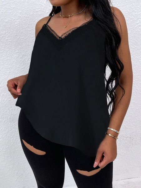 

plus eyelash lace trim cami 44oq#, Black