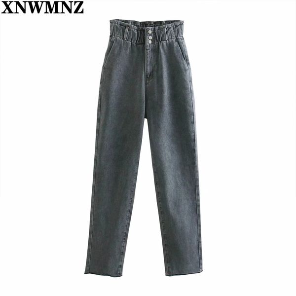 

xnwmnz za women vintage slouchy jeans with darts fashion patch pockets hirise jeans zipper fly female high waist trousers mujer 210513, Blue