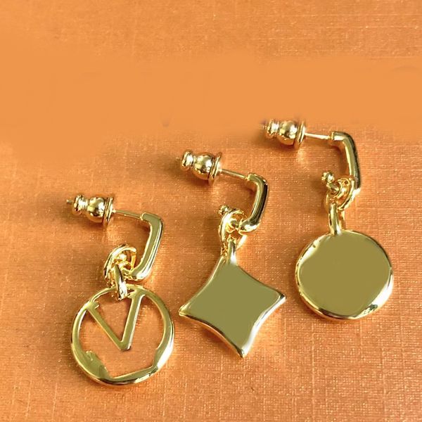 

fashion 18k gold charm earrings women cutout asymmetric design 3 in 1 earrings, Golden