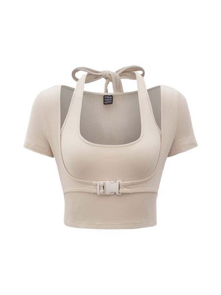 

mod release buckle crop tee with halter a5at#, White