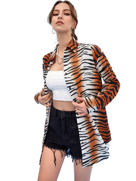 

tiger striped drop shoulder blouse without camisole s7qa#, White