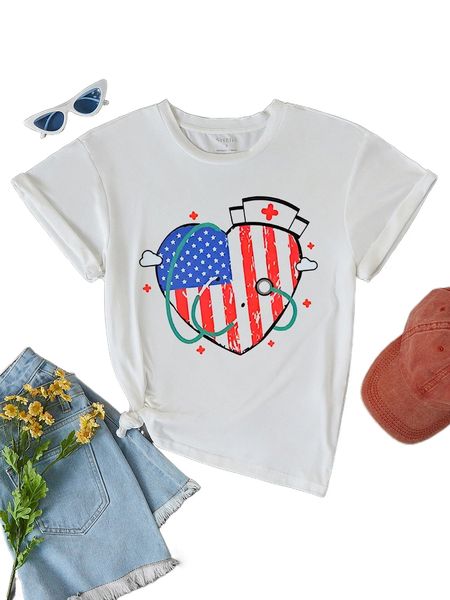 

americana print tee 74tu#, White