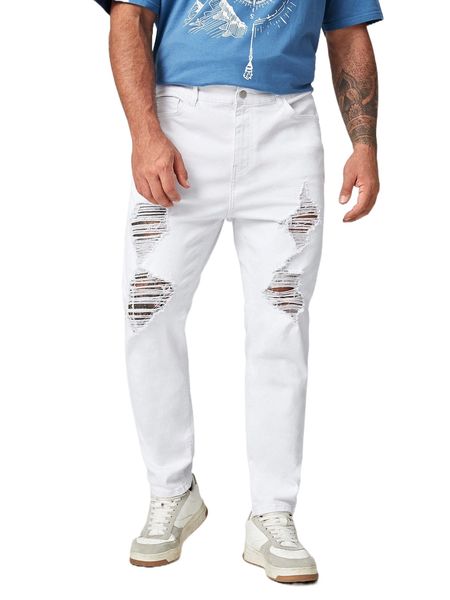 

extended sizes men ripped tapered jeans m3r4#, Blue