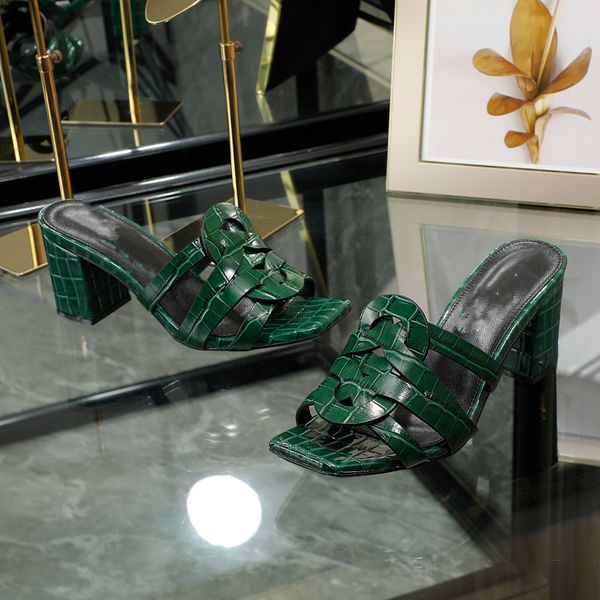 

fashion heels slippers women summer spool heel sandals slip on outdoor slides flip flops elegant pleated shoes slipper size 0601, Black