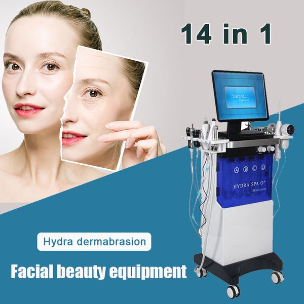 

14 in 1 multi-functional beauty equipment hydro dermabrasion facial care machine hydra oxygen water diamond microdermabrasion skin rejuvenat, Black;white