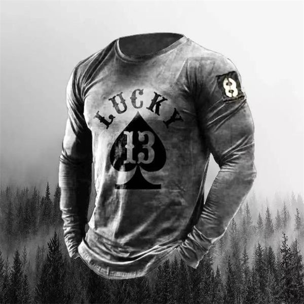 

poker a print t-shirt long sleeve winter o-neck soft men's fashion skull us vintage cotton comfortable clothes t-shirt 220407, White;black
