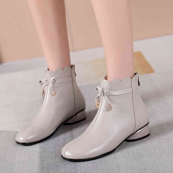 

slippers spring and autumn leather thick heel short tube single boot flat soft sole women's boots large winter plush jd4b, Black