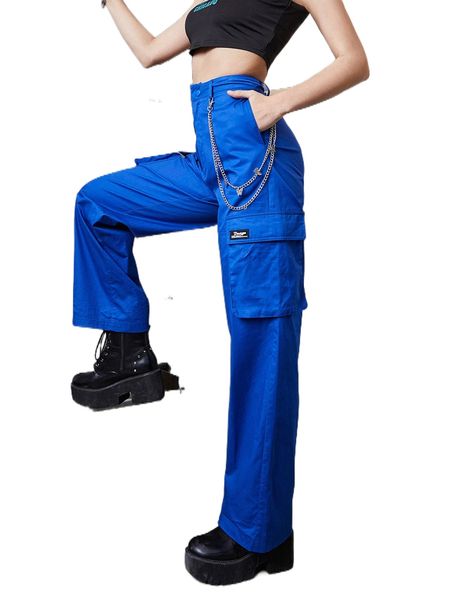 

letter patch flap pocket side cargo pants without chain c5wc#, Black;white