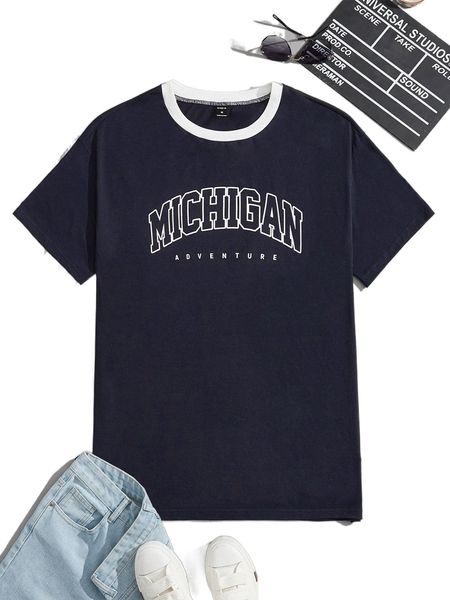 

men letter graphic ringer tee w70k#, White;black