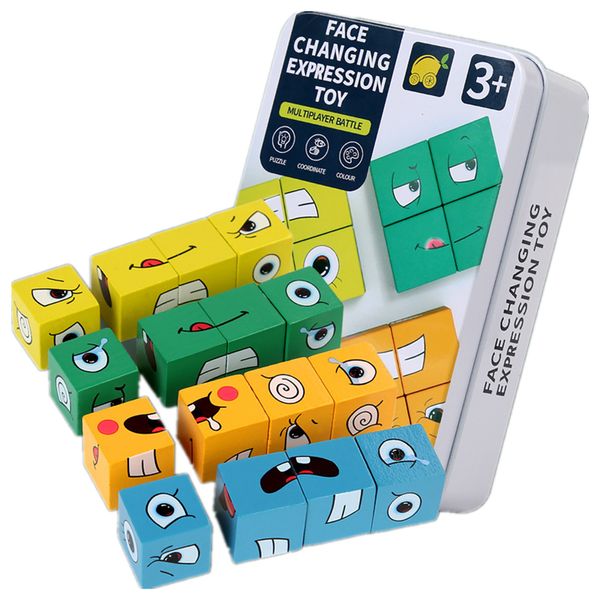 Giocattoli educativi per bambini Montessori Emozione Volto che cambia Blocchi Espressione Puzzle Cubo per bambini Giochi da tavolo Educazione per l'apprendimento precoce 220706