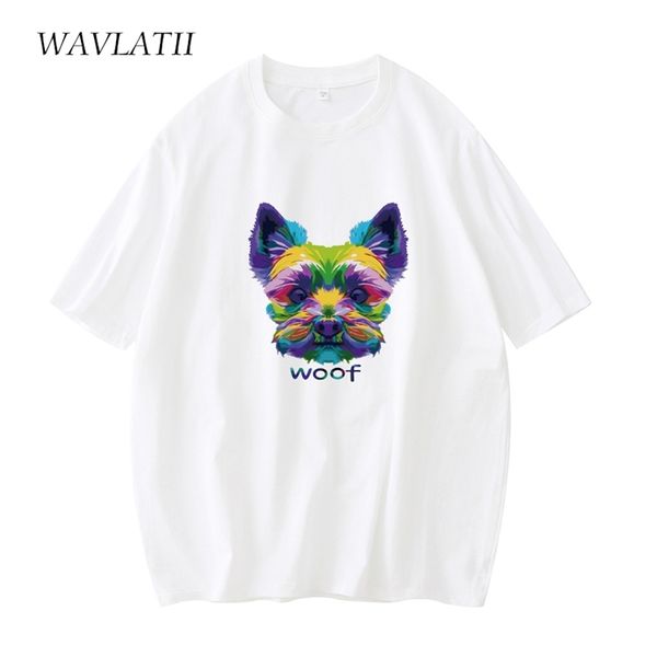 

wavlatii women colorful cotton tshirts female dog printed white summer tees wt2147 220511