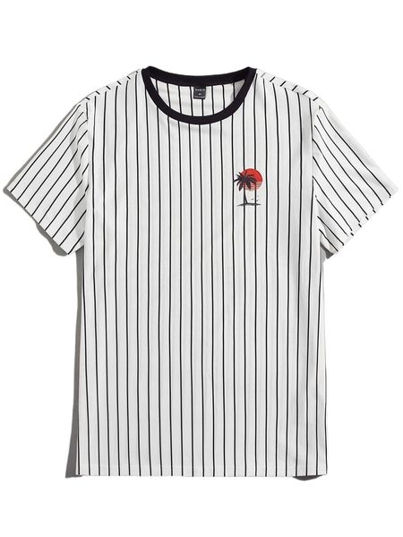 

men striped & tropical print tee d1z5#, White;black