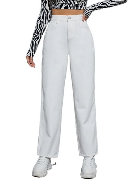 

high waist straight leg pants 74vn#, Black;white