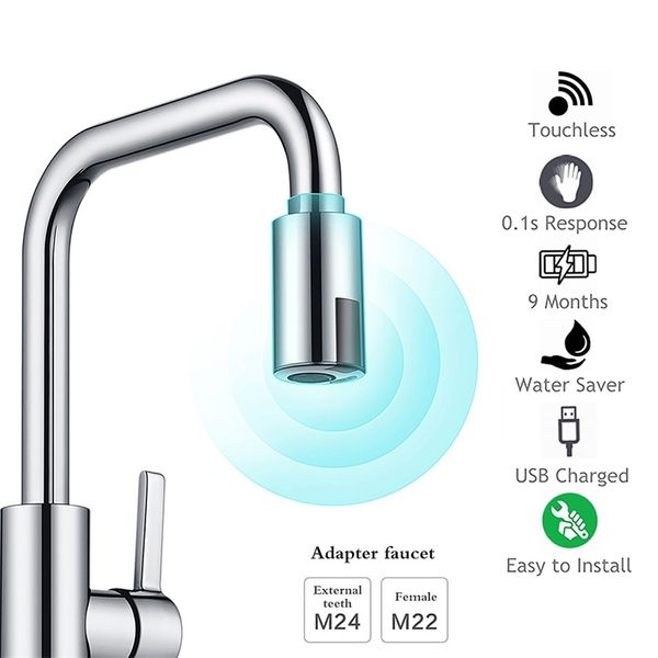 Rubinetto intelligente Sensore di risparmio idrico Adattatore a infrarossi senza contatto Ugello da cucina per bagno 220401