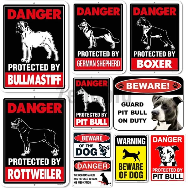 Metallmalerei Warnung Geschützter Pitbull Pitbull Hund Vorsicht Vintage Schild Schutzschild Retro Shabby Home Dekoration Cuadros Blechdekor