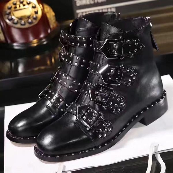 

u750 40 black genuine leather belt flat short boots zippy punk216y
