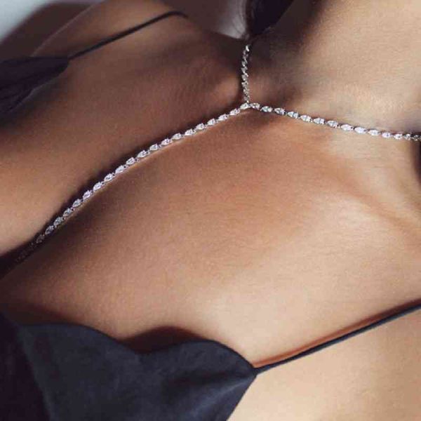 

2021 arrived unique tennis chain wedding engagement jewelry aaa tear drop cz choker long larait y bling luxury necklace, Silver