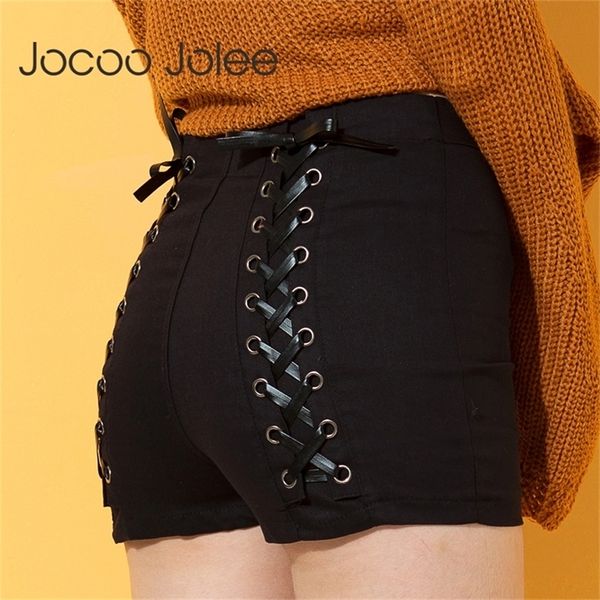 Jocoo Jolee Sexy Sommer Frauen Denim Shorts Neue Schwarz Hohe Taille Ripped Kurze Jeans Femmen Zurück Lace Up Bandage Shorts neue LJ200818