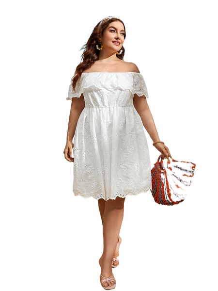 

plus off shoulder ruffle trim schiffy dress z36e#, Black