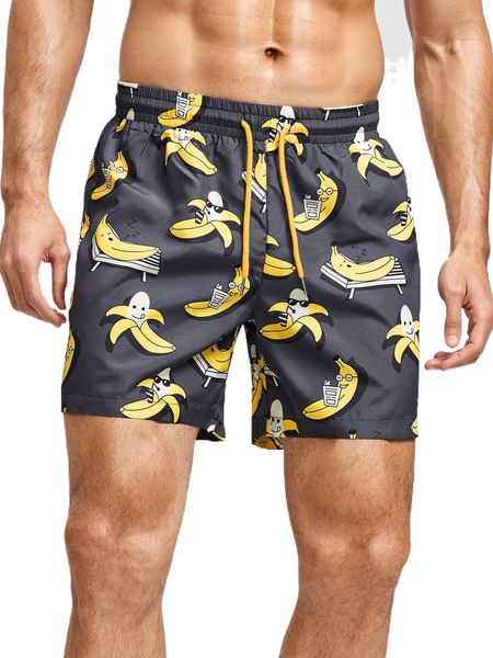 

men cartoon graphic drawstring waist shorts k5oo#, White;black