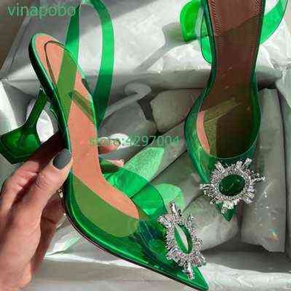 Estilo de pista Crystal Transparent PVC Women Pumps Fashion Slingbacks roxos saltos altos sapatos de geléia de verão