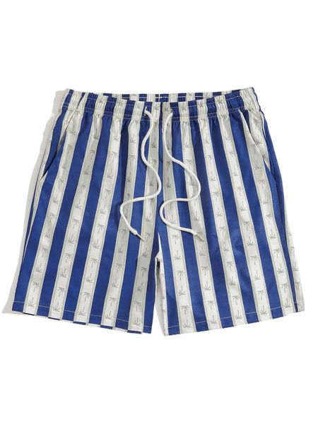 

romwe guys striped tropical graphic drawstring shorts q7ij#, White;black