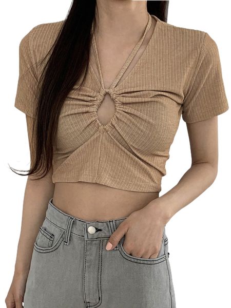 

dazy drawstring ruched tie back crop tee a54z#, White