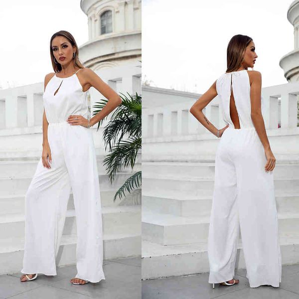 

women's jumpsuits & rompers spring and summer white loose high waist casual pants elastic jumpsuit, Black;white
