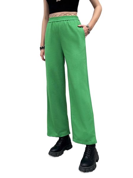 

elastic waist slant pocket sweatpants without belt 70oa#, Black;white