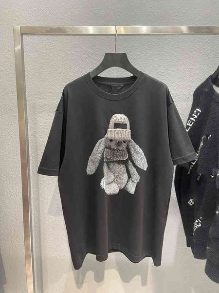 

4dpy family b right couple paris high version black woolen hat rabbit pattern short sleeve t-shirts1 2k1, White;black