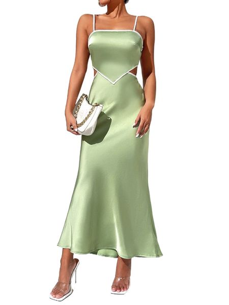 

solid backless satin cami dress c2qj#, Black;gray