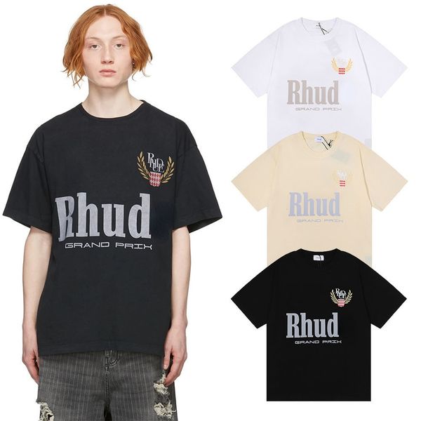 

american fashion 2022 new rhud. prix double yarn pure cotton loose short sleeve t-shirt for boys and girls, White;black