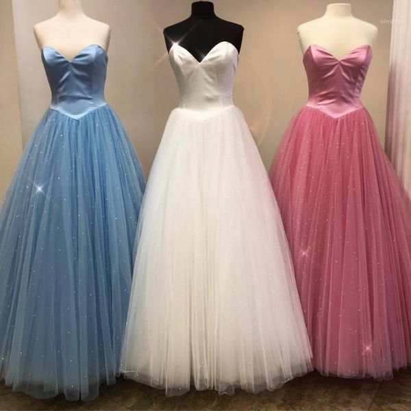Parti Elbiseleri Pretty Pink Prom 2022 Ball Roose Tatlı 15 Elbise Sevgilim yaka ışıltı bling Lady Junior Teen için Uzun Pageant önlük