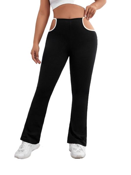 

sxy cut out side contrast binding pants x48f#, Black;white