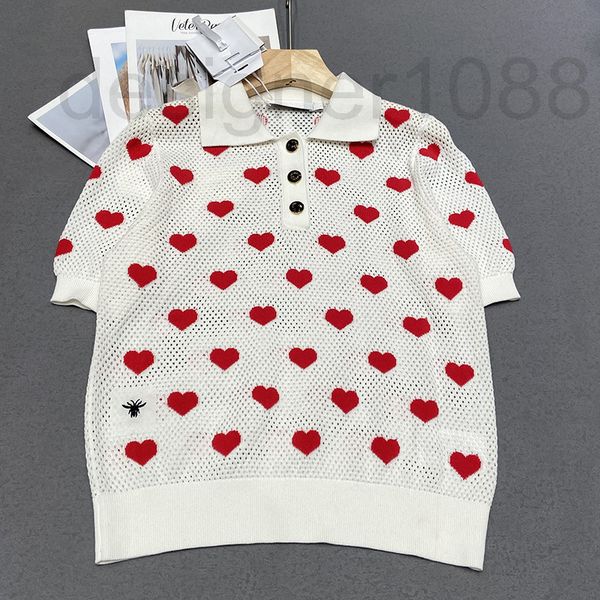

women's t-shirt designer 2022 women's summer polo collar hollow knit love short sleeve loose and versatile temperament t-shirt pj4, White