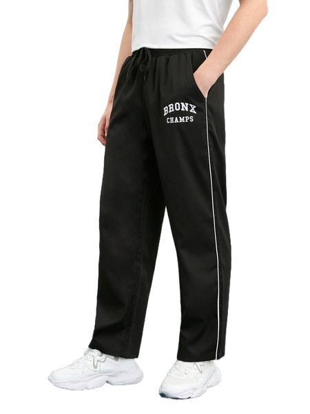 

men letter graphic contrast side seam pants b9ie#, Black