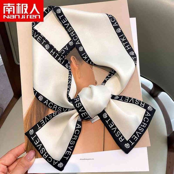 

designer silk head bag hair scarf [nanjren]new silk womens spring autumn and summer decorative thin narrow long small scarf ribbon women, Blue;gray