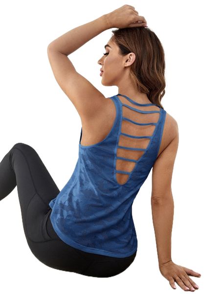 

breathable softness camo print cut out back sports tank e1kr#, Gray