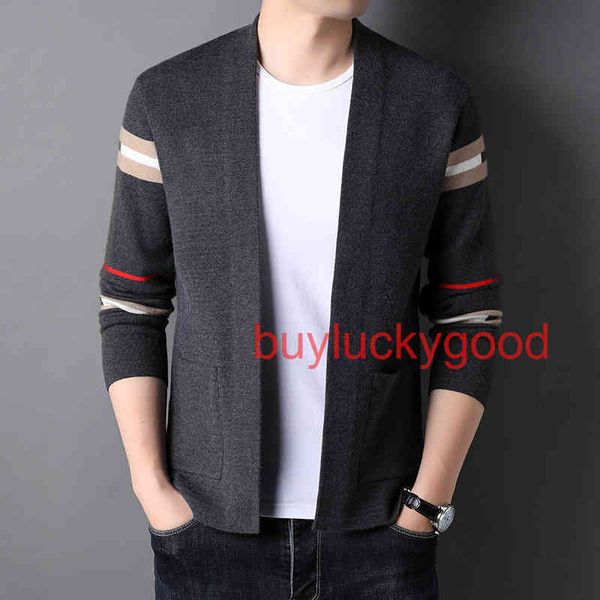 

brand coat spring and autumn knitted coat men's cardigan korean casual sweater thin fashion stripe wear so good, Black;brown