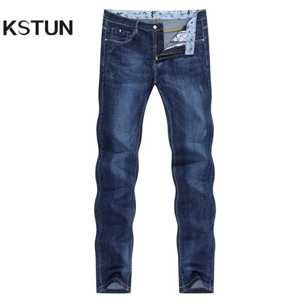 Jeans de verão kstun para homens estiram calças de jeans azuis claros magro e reto de roupas casuais de roupas masculinas por atacado Drop Thread T200614