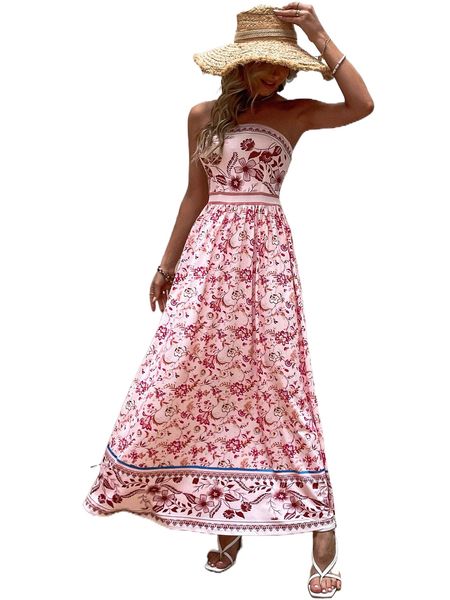 

floral print backless tube dress e2ju#, Black;gray