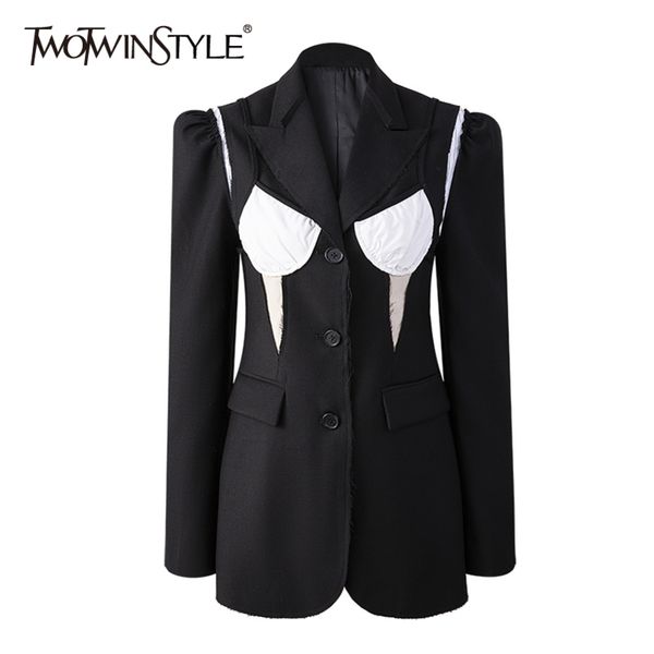

hit color casual blazer for women notched long sleeve patchwork striped joker blazers female fashion clothing 210423, White;black