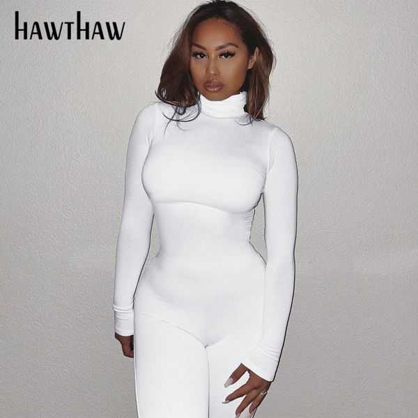 

hawthaw women autumn winter long sleeve bodycon soild color turtleneck jumpsuit romper playsuit 2022 famale clothing streetwear, Black;white