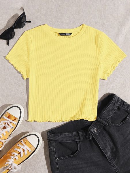 

solid lettuce trim rib-knit tee 86bn#, White