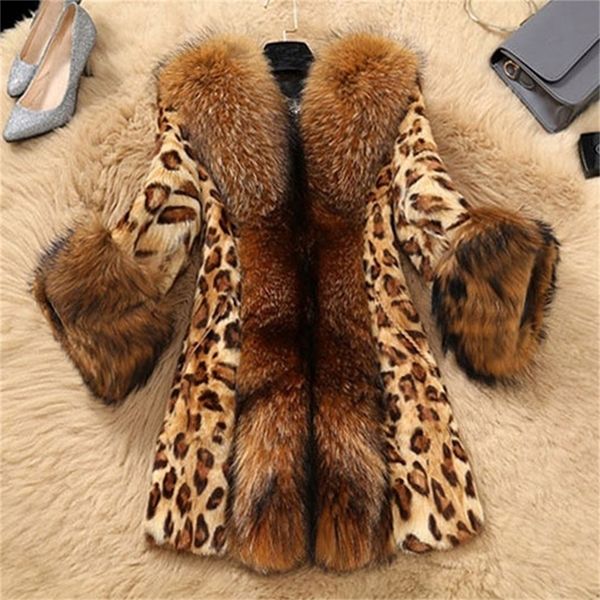 

winter faux fur womens leopard print coat plus size raccoon dog fur warm women luxury coats women loose long sleeve elegant coat 201214, Black