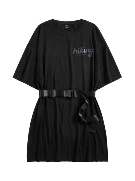

x meloeve reflective letter graphic buckle belted dress 81sw#, Black;gray